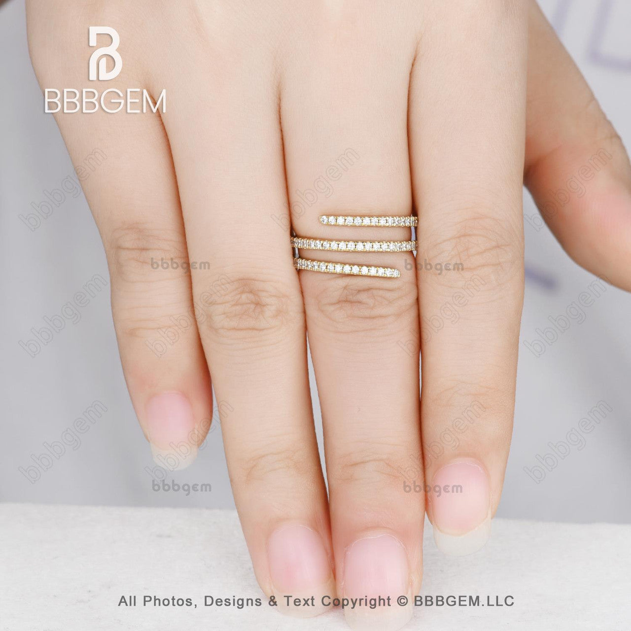 Diamond Coil Ring-Silver Rings For Women Wrap Spiral Ring-Moissanite Finger Wrap Ring-Diamond Open Cocktail Ring -Swirl Ring Yellow Gold-BBBGEM