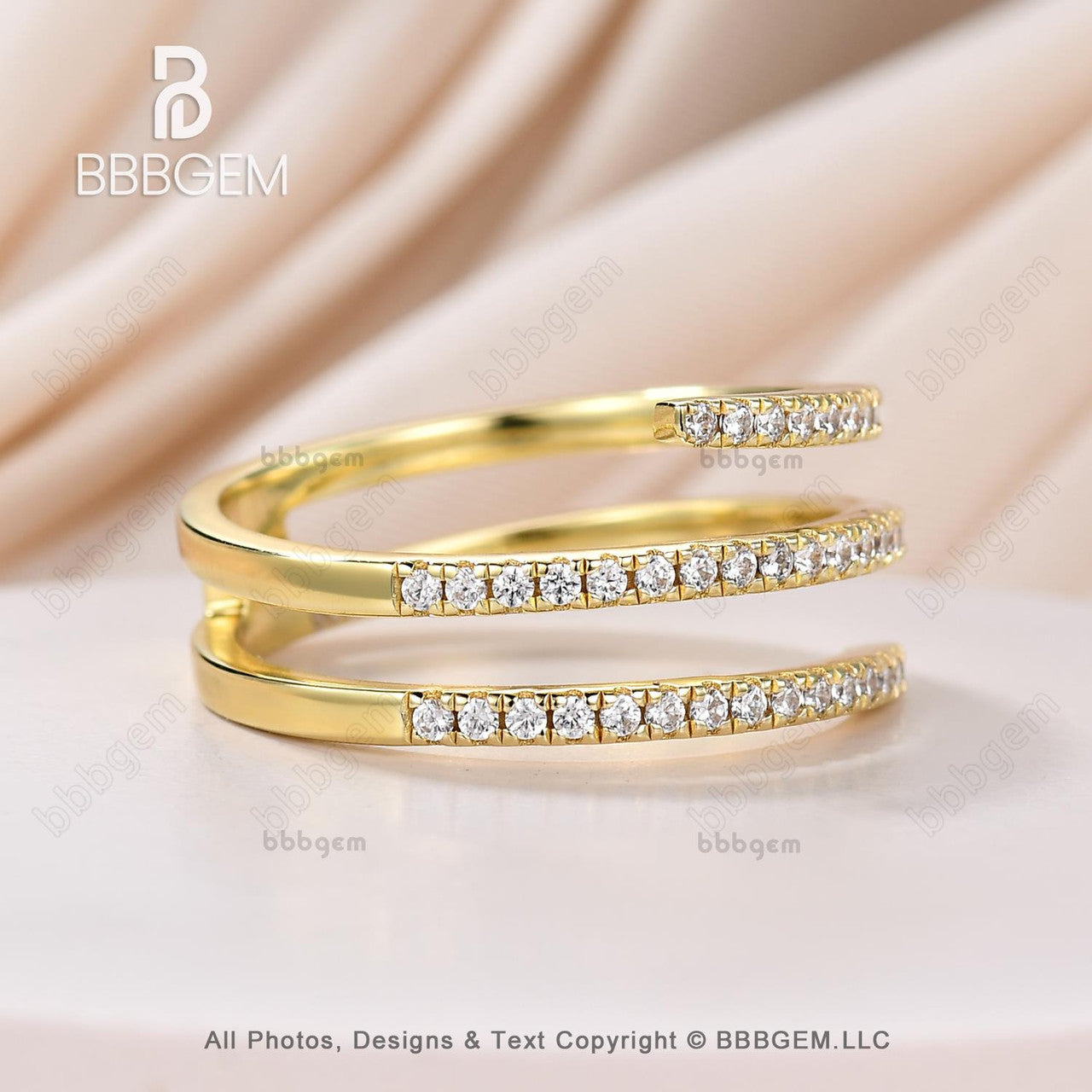 Diamond Coil Ring-Silver Rings For Women Wrap Spiral Ring-Moissanite Finger Wrap Ring-Diamond Open Cocktail Ring -Swirl Ring Yellow Gold-BBBGEM