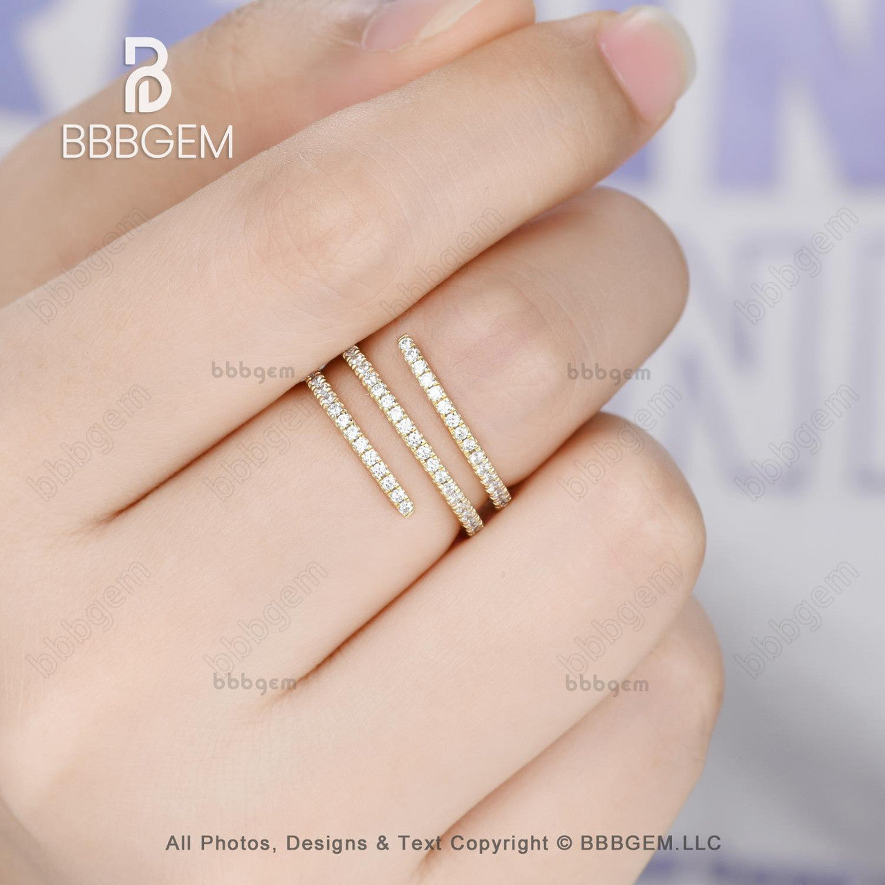 Diamond Coil Ring-Silver Rings For Women Wrap Spiral Ring-Moissanite Finger Wrap Ring-Diamond Open Cocktail Ring -Swirl Ring Yellow Gold-BBBGEM