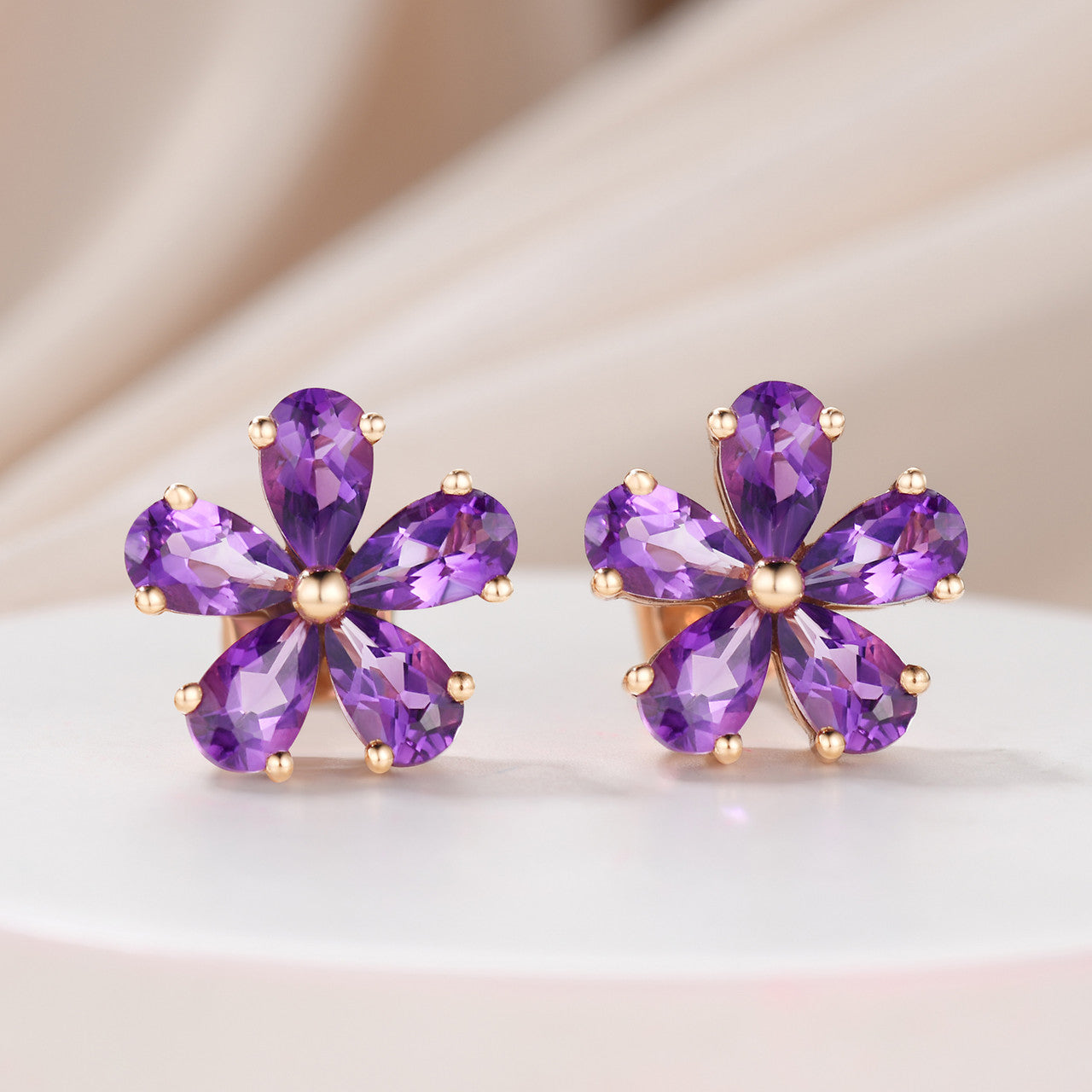 Flower Stud Earrings with Amethyst-Amethyst in Floral Style Sterling Studs with Posts-2ct. Amethyst Flower Earrings in Sterling Silver