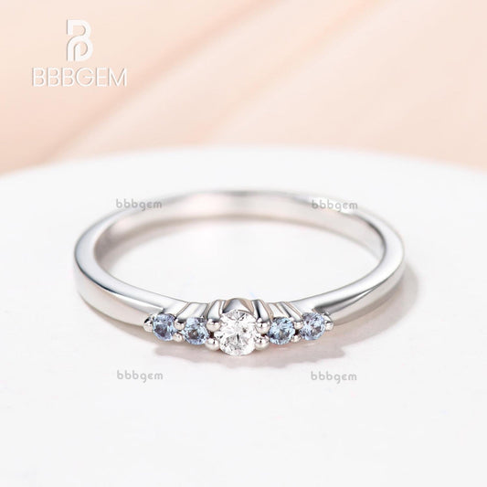 Moissanite Alexandrite Wedding Band in White Gold-5 stone diamond gemstone women band