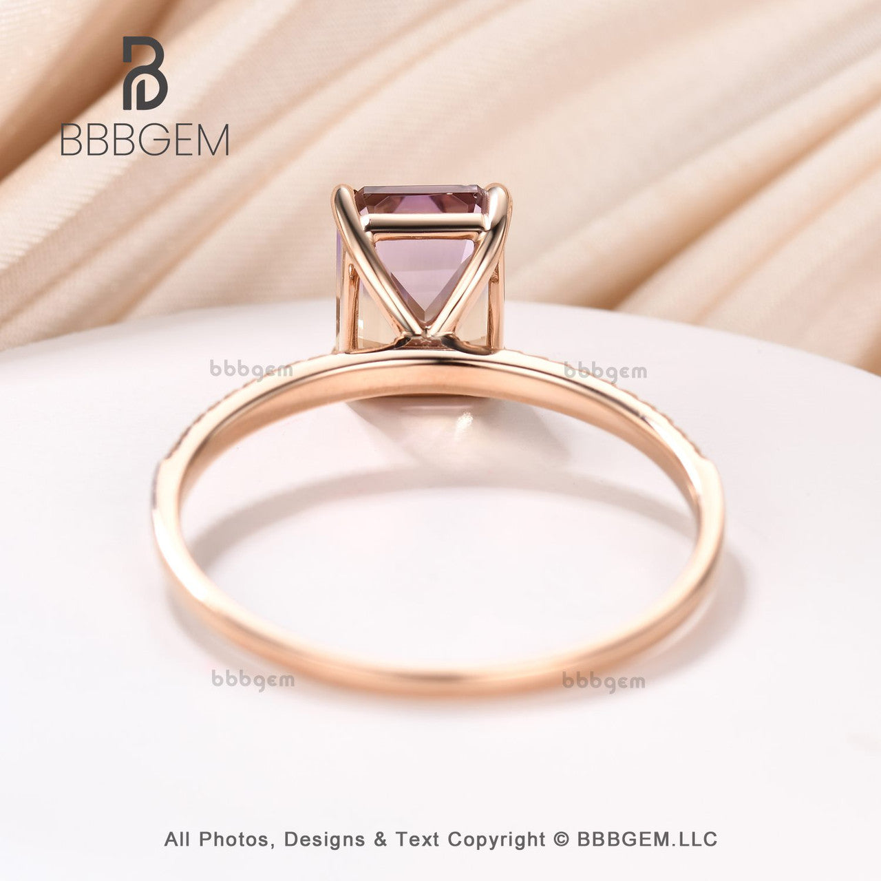 Solitaire Ametrine Ring, Prongs set ring, 14k rose gold, Emerald cut Ametrine ring, Valentine Gift for her, Simple everyday ring 