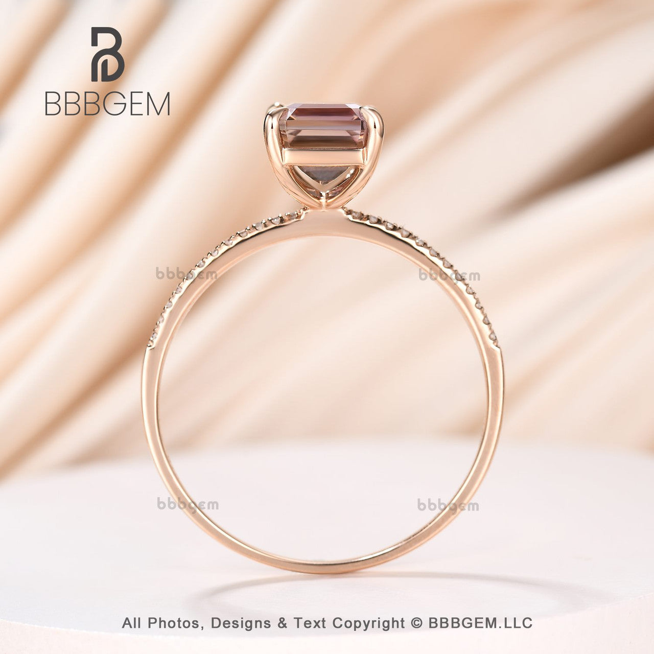 Solitaire Ametrine Ring, Prongs set ring, 14k rose gold, Emerald cut Ametrine ring, Valentine Gift for her, Simple everyday ring 