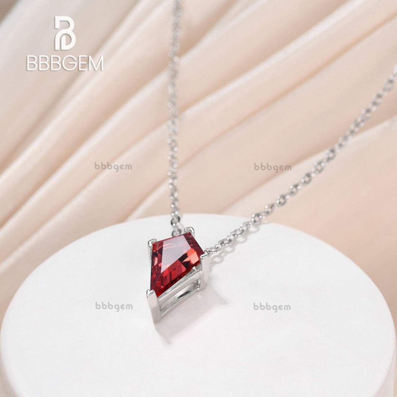 Unique Kite shaped Padparadscha Sapphire Pendant,Minimalist Sapphire Necklace,Silver Art Deco Necklace,Vintage Women Bridal Gift Mom Gift 