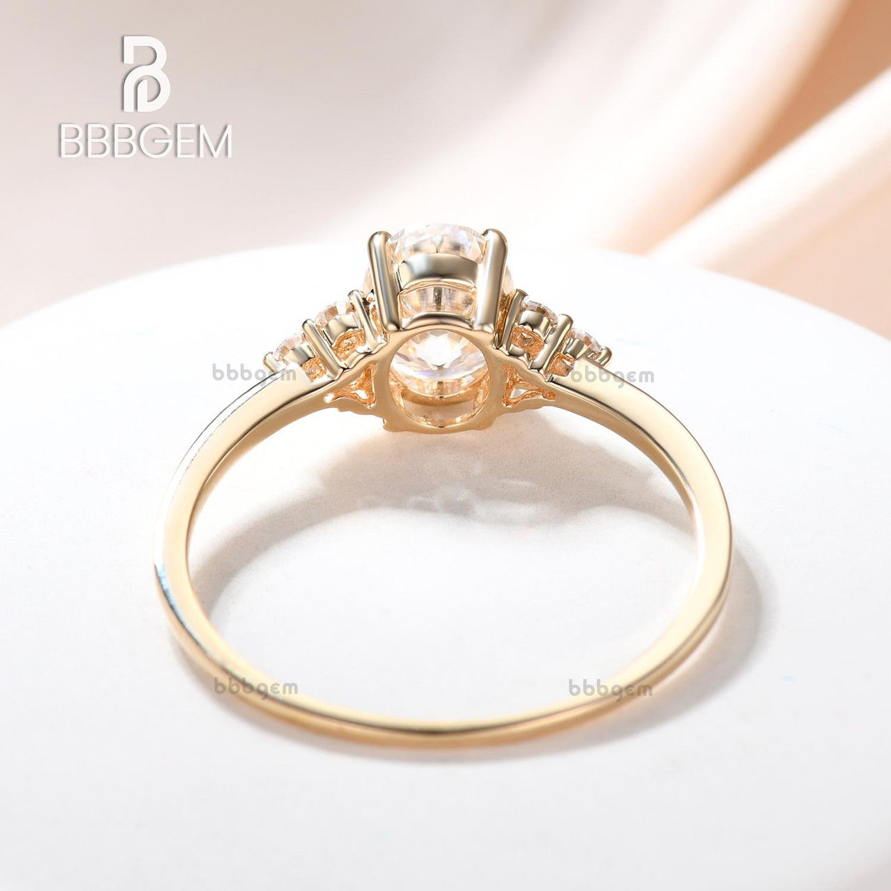 Yellow Gold Cluster Moissanite Wedding Ring-Oval Moissanite Engagement Ring Six Stones-BBBGEM 18K Yellow Gold Moissanite Rings