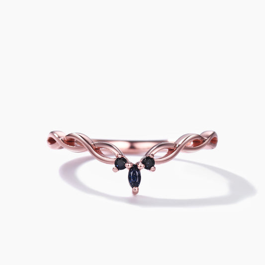 Blue Sandstone Wedding Band Rose Gold Infinity Curved Matching Ring