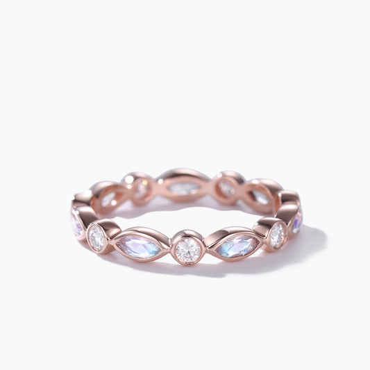 Vintage Moonstone Wedding Band Moissanite Rose Gold Marquise Matching Ring