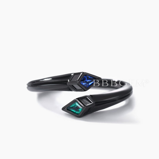 Unique Black Gold Snake Sapphire Emerald Wedding Band Adjustable Open Ring