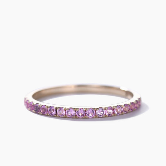 Pink Sapphire Wedding Band Rose Gold Half Eternity Ring Petite 2mm Pave