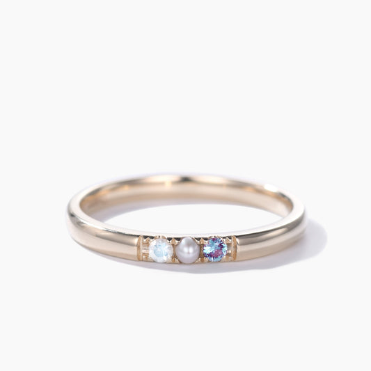 Unique July Birthstone Ring Pearl Alexandrite Moonstone Ring Yellow Gold Gifts for Her