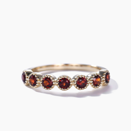 Garnet Wedding Band 14k Gold Ring Milgrain 3mm Birthstone Birthday Gift For Her