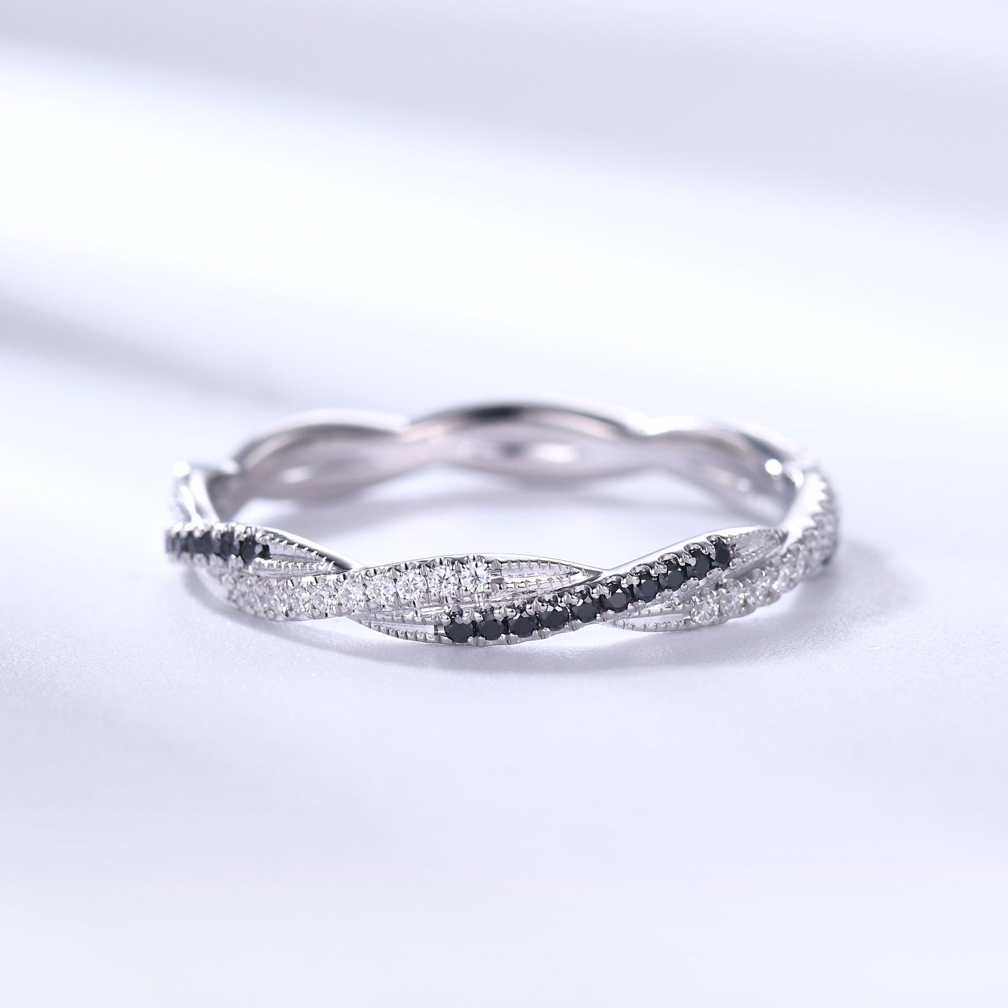 Twisted Black Diamond Wedding Band Anniversary Ring Rose Gold Infinity Full Eternity