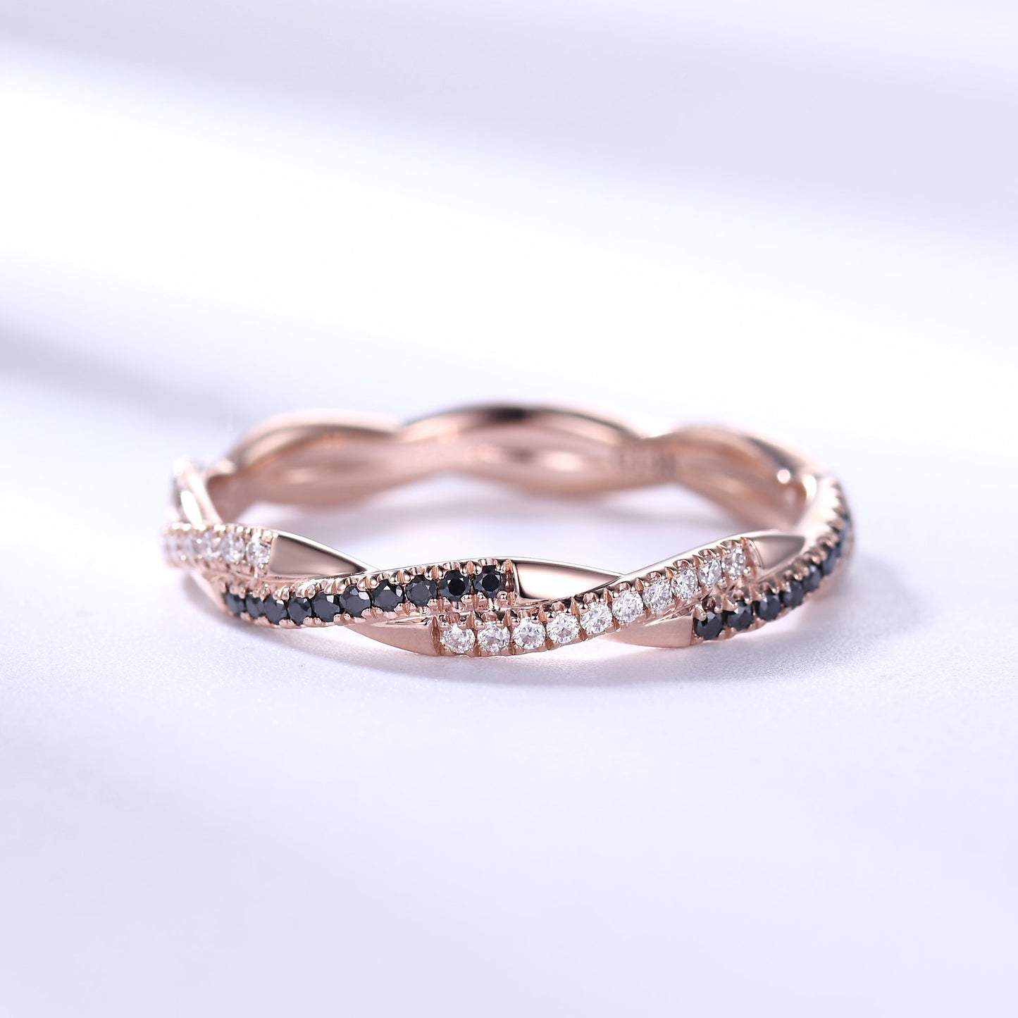 Twisted Black Diamond Wedding Band Anniversary Ring Rose Gold Infinity Full Eternity