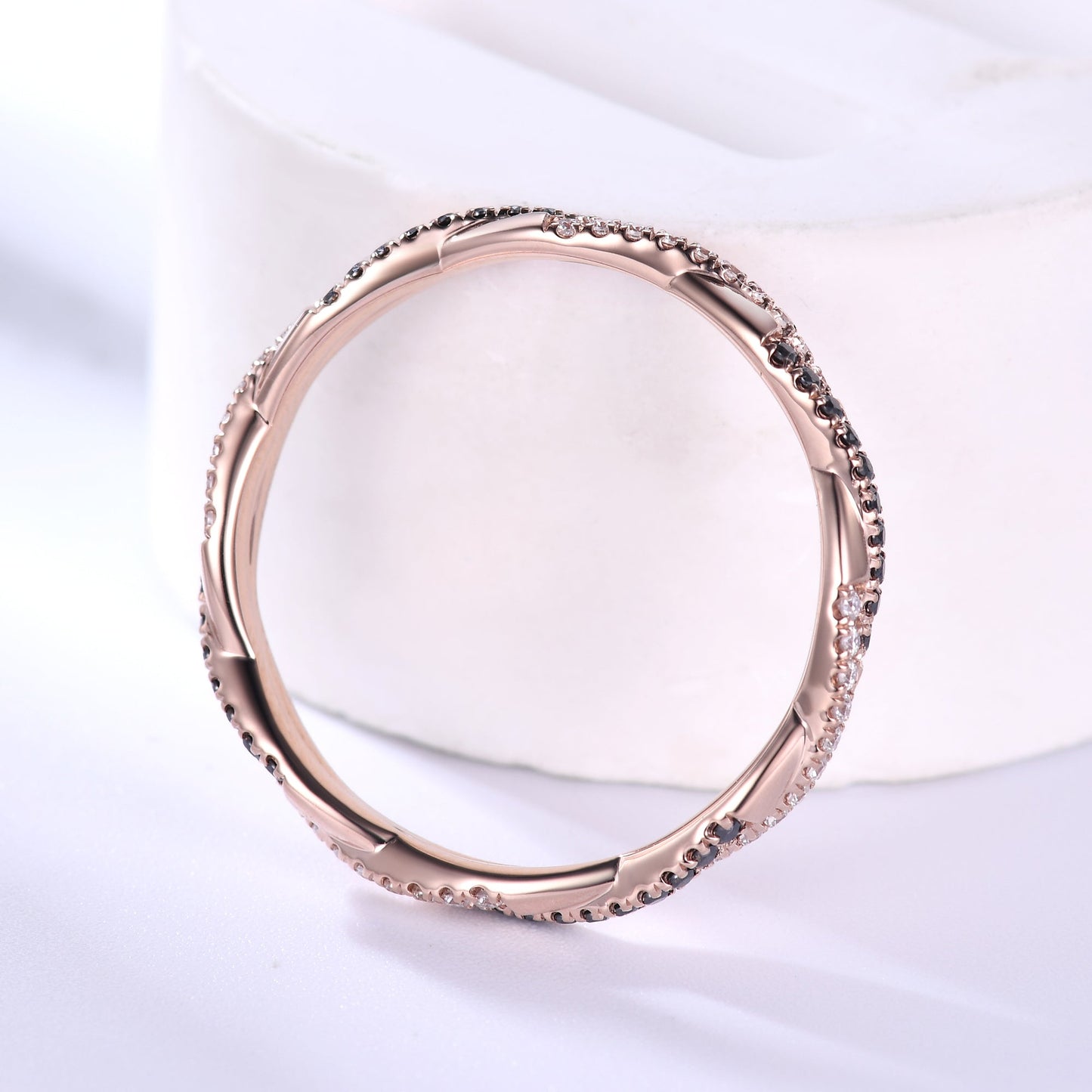 Twisted Black Diamond Wedding Band Anniversary Ring Rose Gold Infinity Full Eternity
