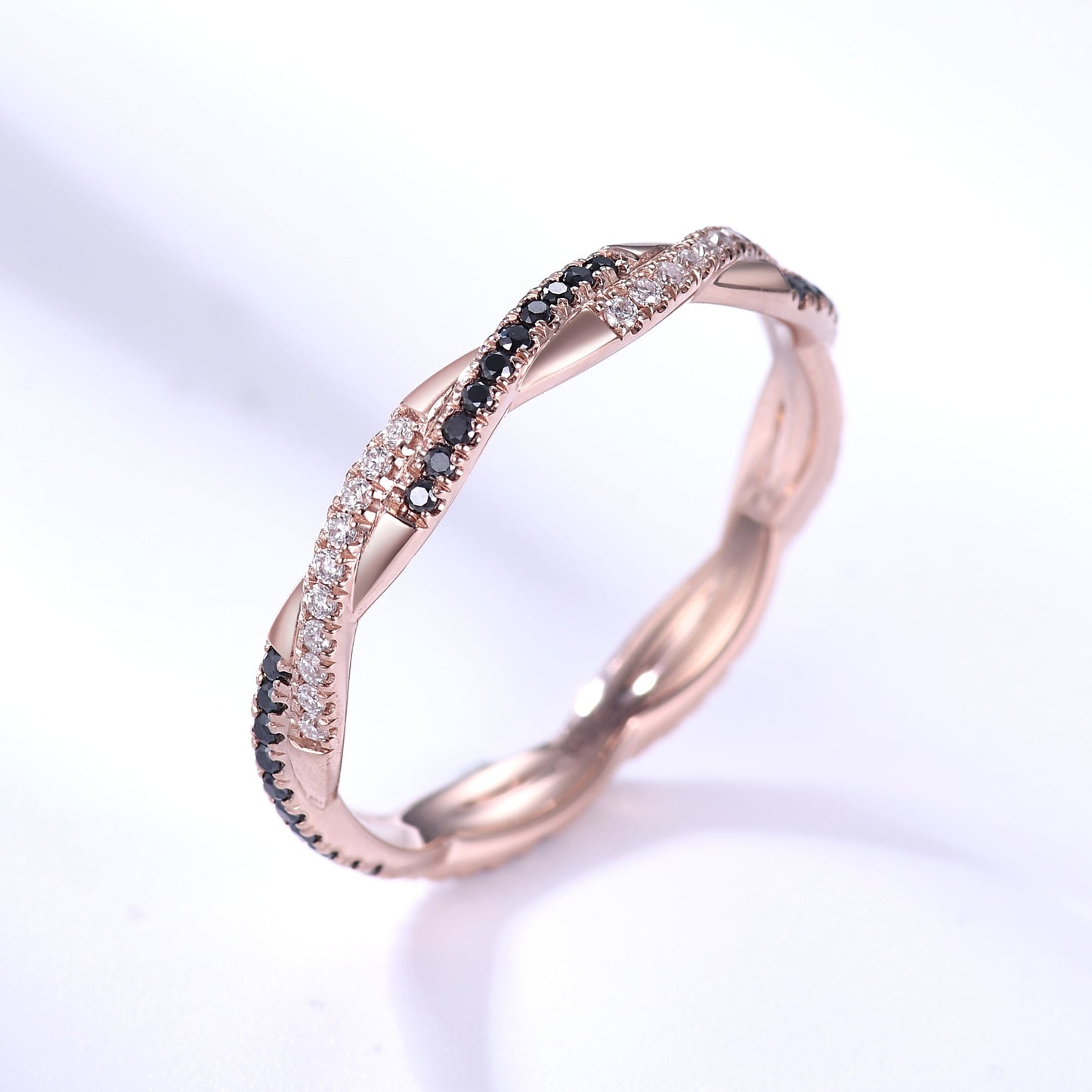 Twisted Black Diamond Wedding Band Anniversary Ring Rose Gold Infinity Full Eternity