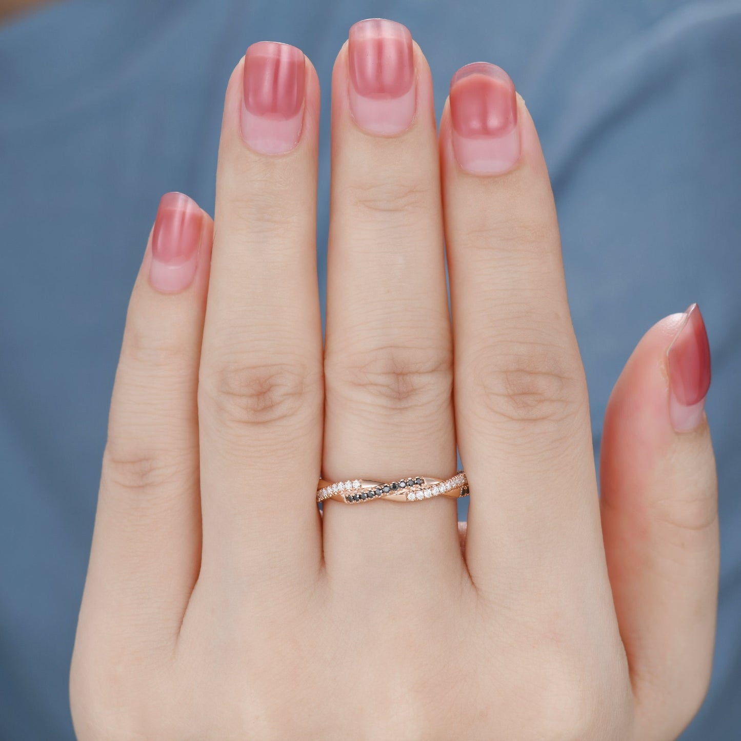 Twisted Black Diamond Wedding Band Anniversary Ring Rose Gold Infinity Full Eternity