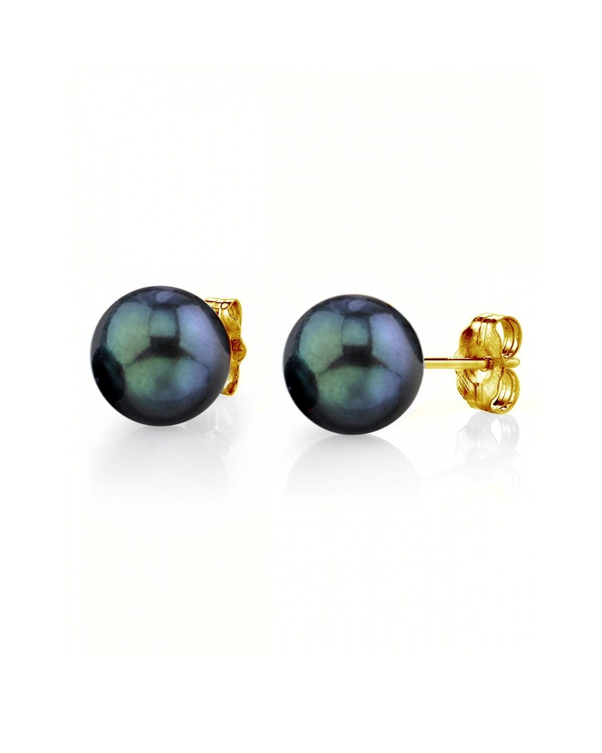 7.0-7.5mm Black Akoya Round Pearl Stud Earrings - Secondary Image
