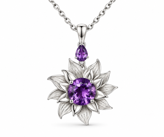 Amethyst Night Bloom sterling silver flower pendant necklace