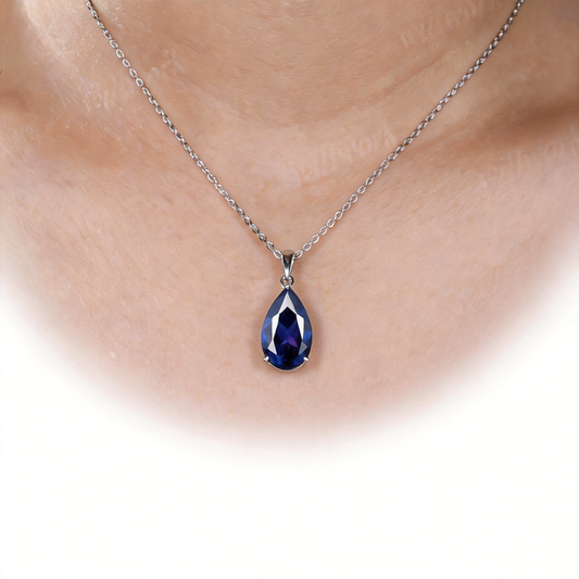 6ct Pear Cut Blue Sapphire Necklace