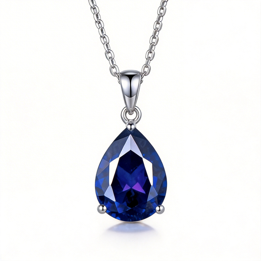 6ct Pear Cut Blue Sapphire Necklace
