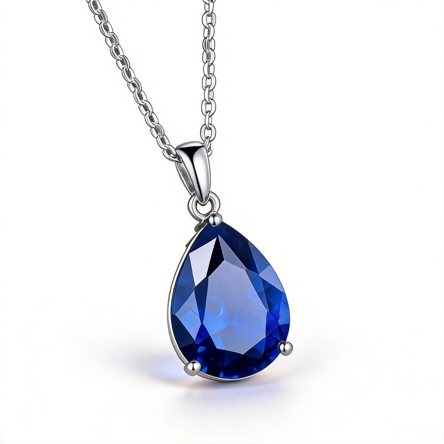 6ct Pear Cut Blue Sapphire Necklace
