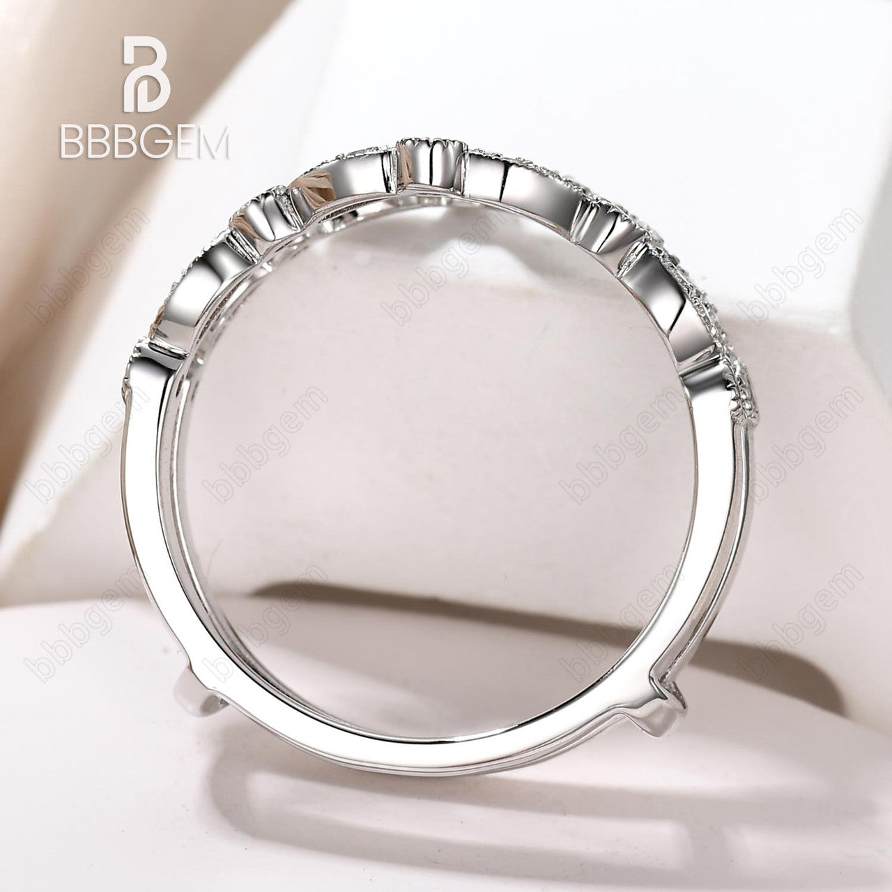 diamond enhancer band-marquise and dot stacking ring-silver white gold ring wraps with moissanite-bbbgem