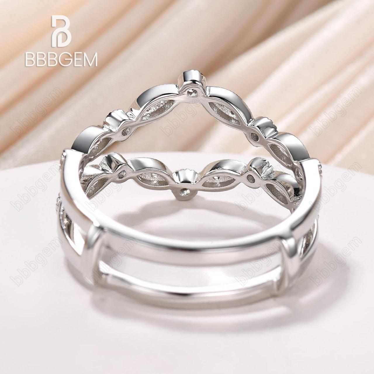 diamond enhancer band-marquise and dot stacking ring-silver white gold ring wraps with moissanite-bbbgem