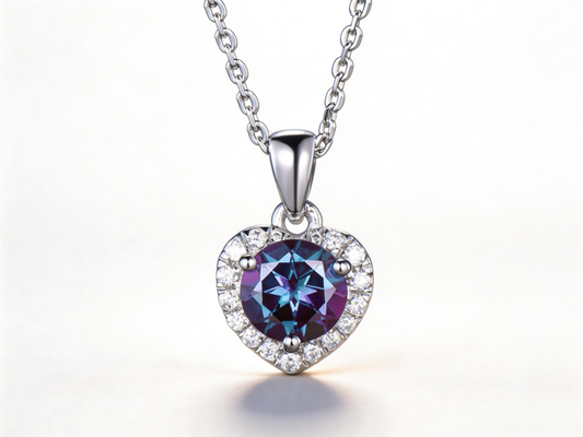 1ct Round Alexandrite Necklace with Heart Halo Pendant