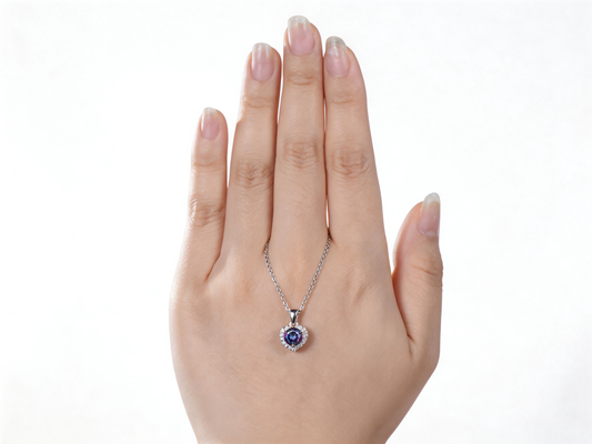 1ct Round Alexandrite Necklace with Heart Halo Pendant