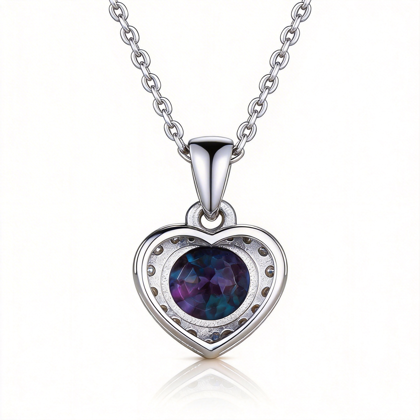 1ct Round Alexandrite Necklace with Heart Halo Pendant