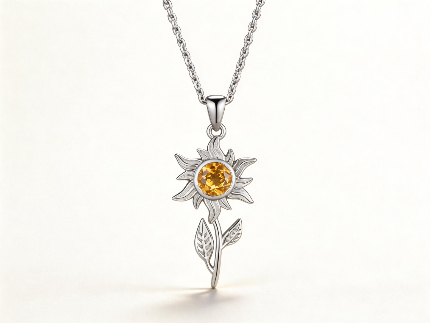 5mm Round Citrine Sunflower Necklace