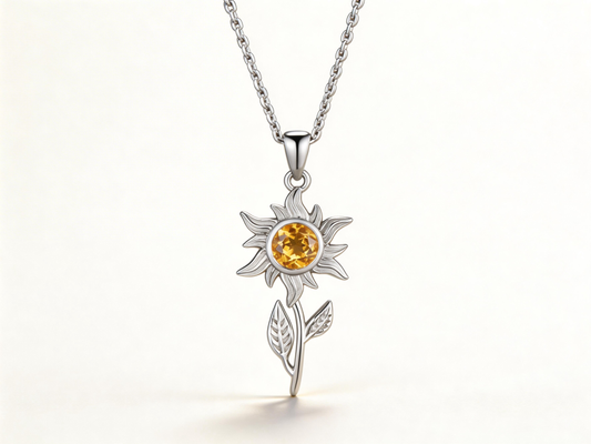 5mm Round Citrine Sunflower Necklace