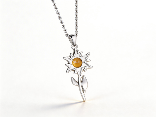 5mm Round Citrine Sunflower Necklace