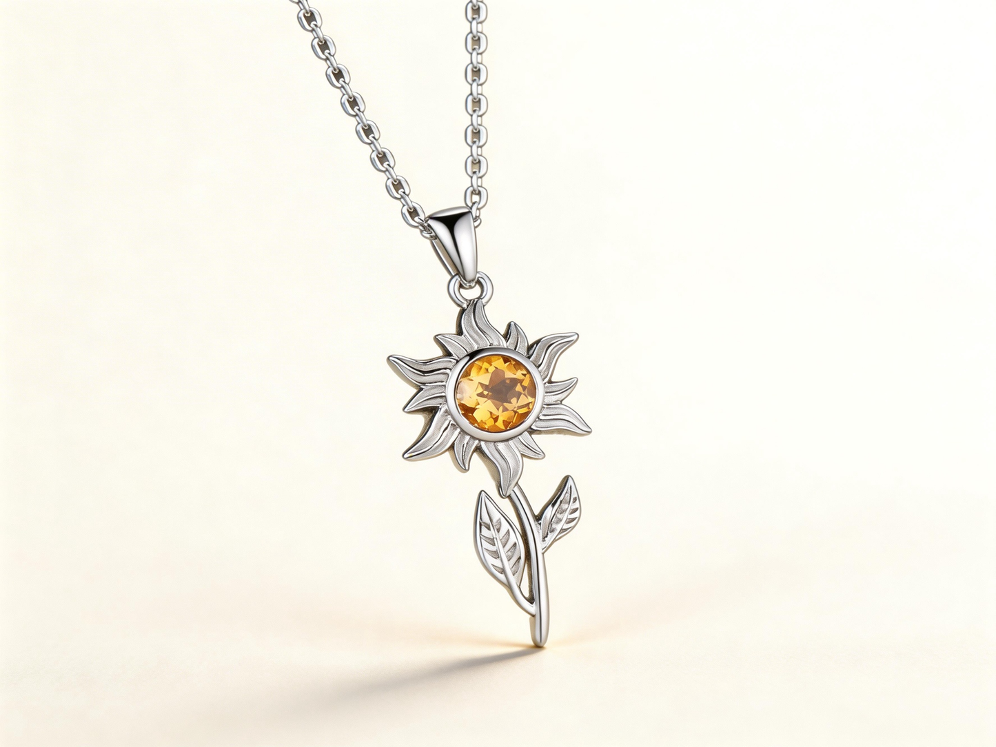 5mm Round Citrine Sunflower Necklace