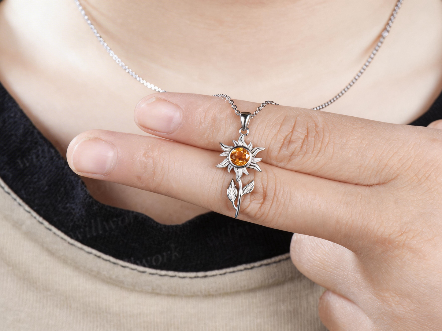 5mm Round Citrine Sunflower Necklace