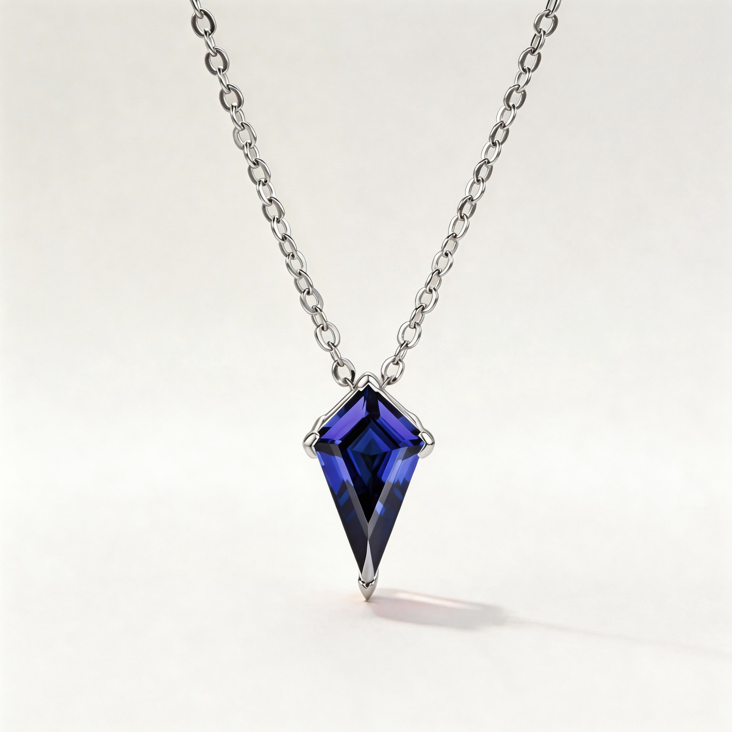 3ct Kite Shape Blue Sapphire Solitaire Pendant Necklace 14K Solid White Gold Neutral Jewelry
