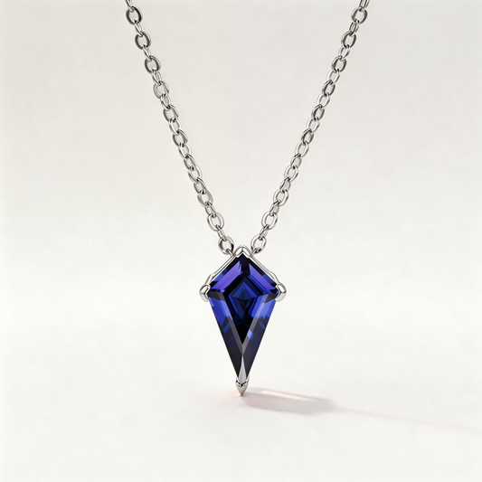 3ct Kite Shape Blue Sapphire Solitaire Pendant Necklace 14K Solid White Gold Neutral Jewelry