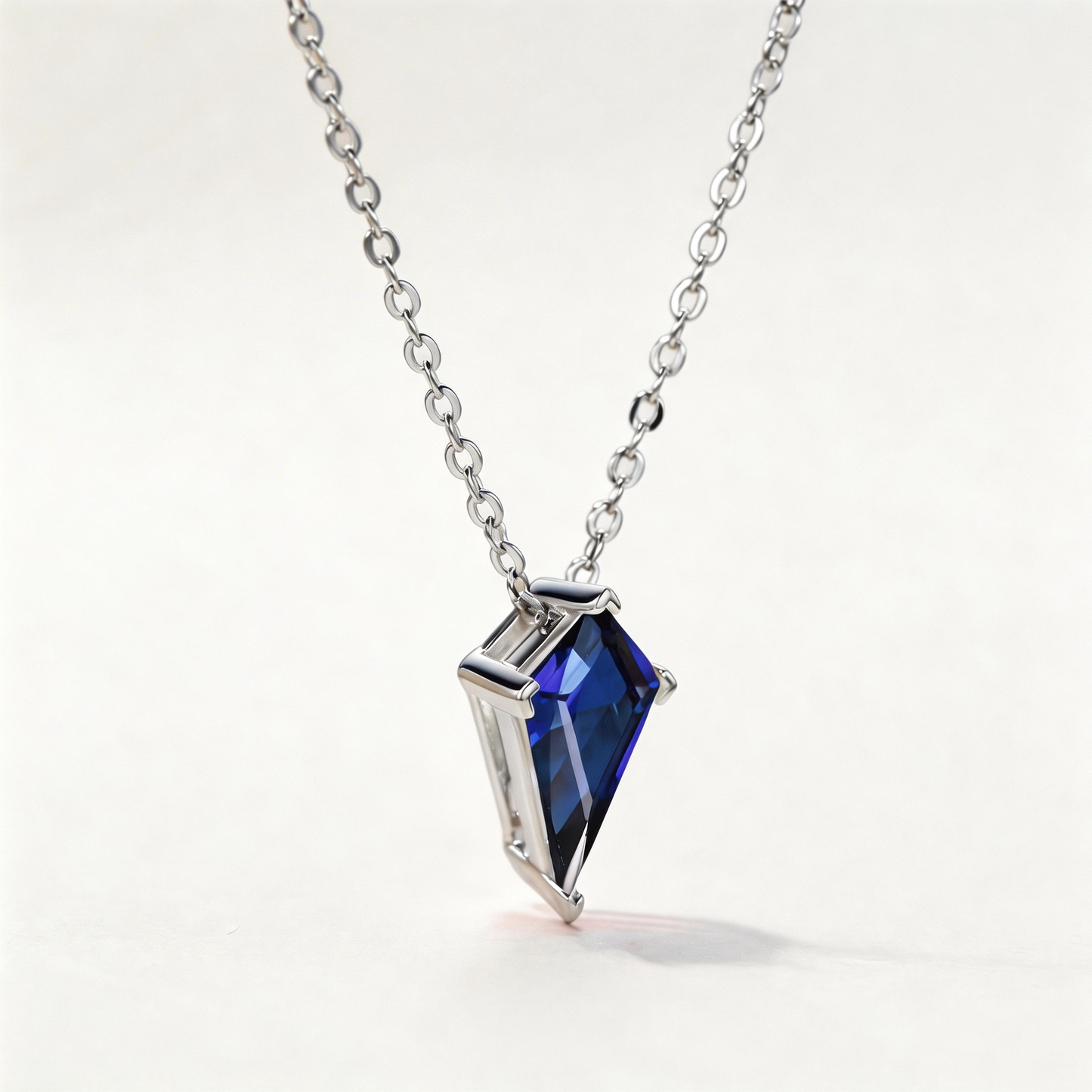 3ct Kite Shape Blue Sapphire Solitaire Pendant Necklace 14K Solid White Gold Neutral Jewelry