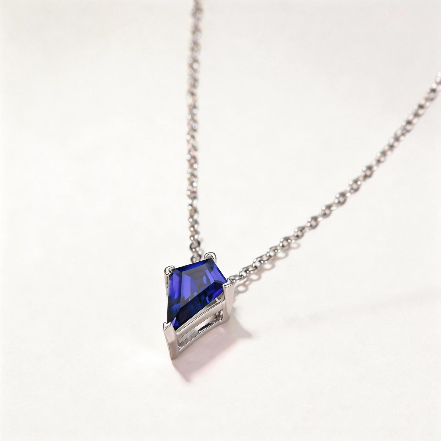 3ct Kite Shape Blue Sapphire Solitaire Pendant Necklace 14K Solid White Gold Neutral Jewelry