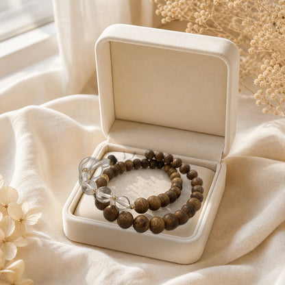 Kynam agarwood clear quartz bracelet in gift box
