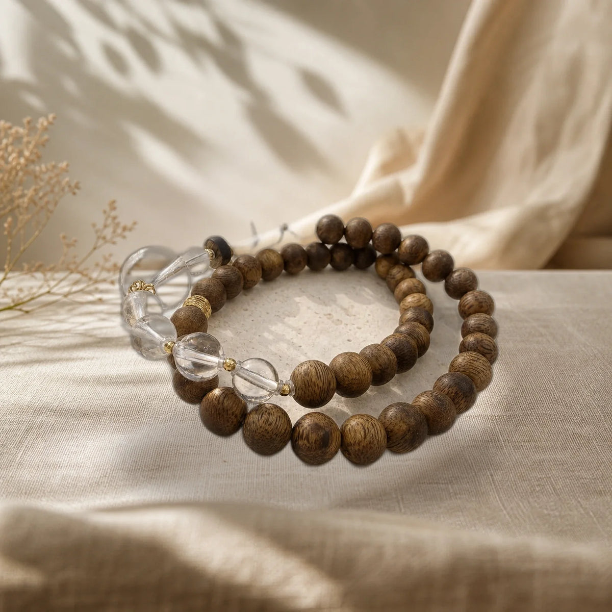 Kynam agarwood clear quartz bracelet side view