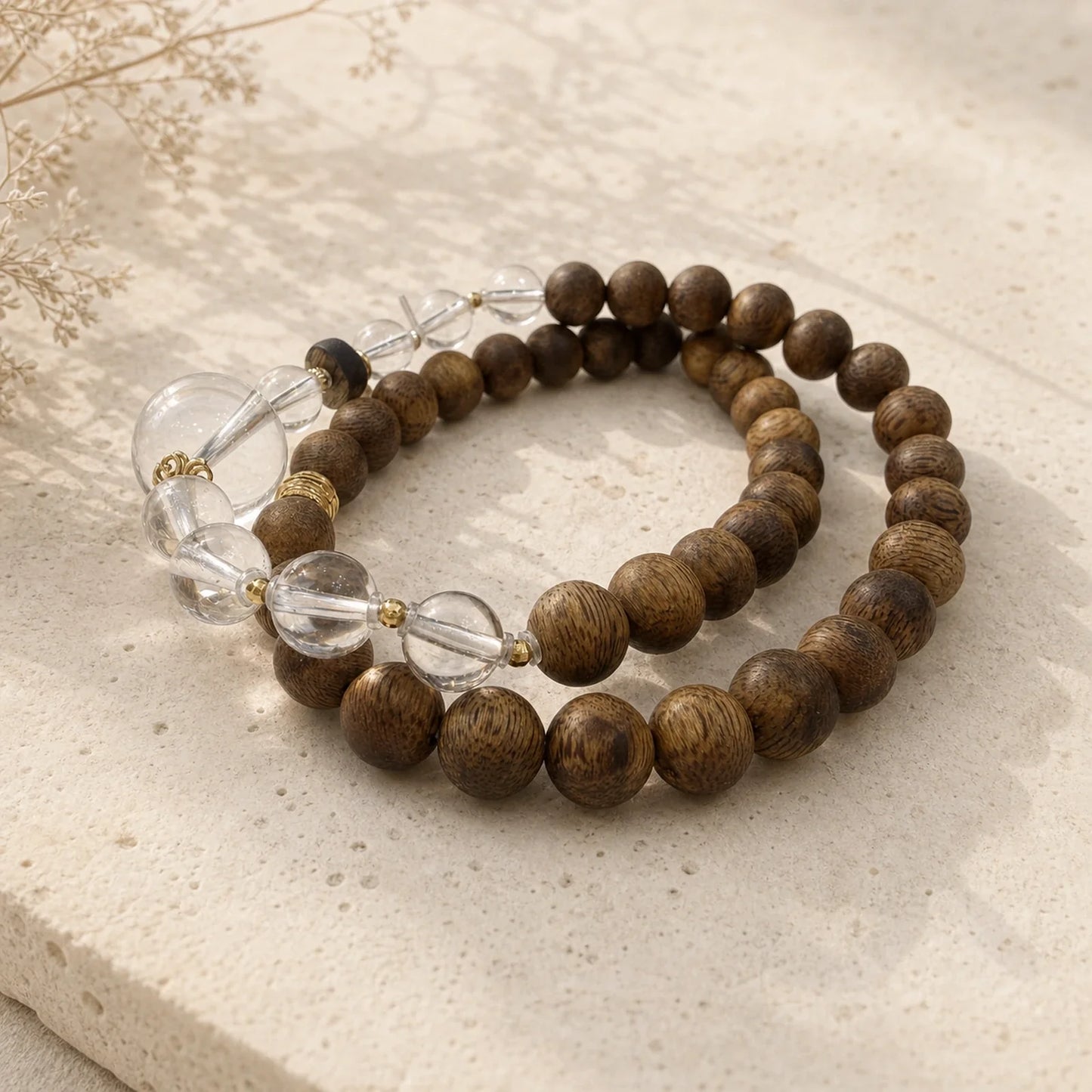 Kynam Agarwood Clear Quartz Bracelet for Clarity - WhisperVow standard product photo