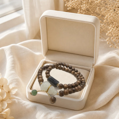 Kynam agarwood Hetian jade gourd bracelet in gift box