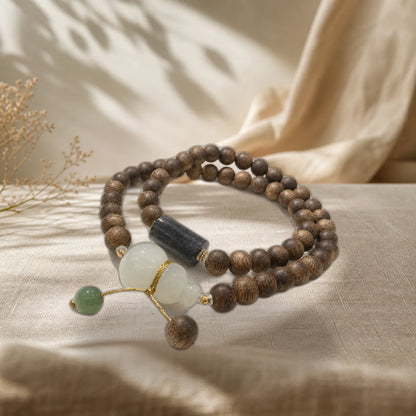 Kynam agarwood Hetian jade gourd bracelet side view
