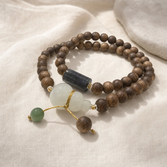 Kynam Agarwood Hetian Jade Gourd Bracelet for Prosperity - WhisperVow standard product photo