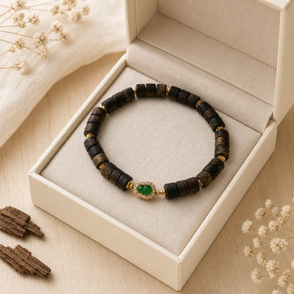 Kynam agarwood jade barrel bead bracelet in gift box packaging