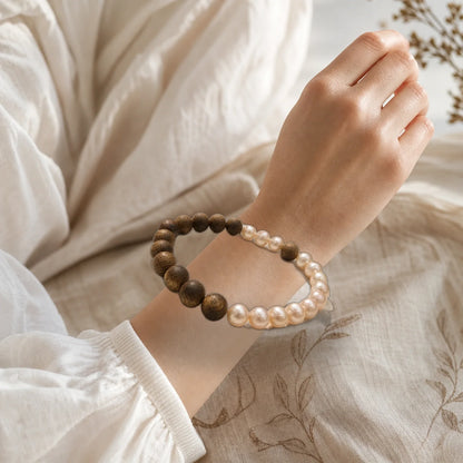 Kynam agarwood pearl bracelet worn on wrist