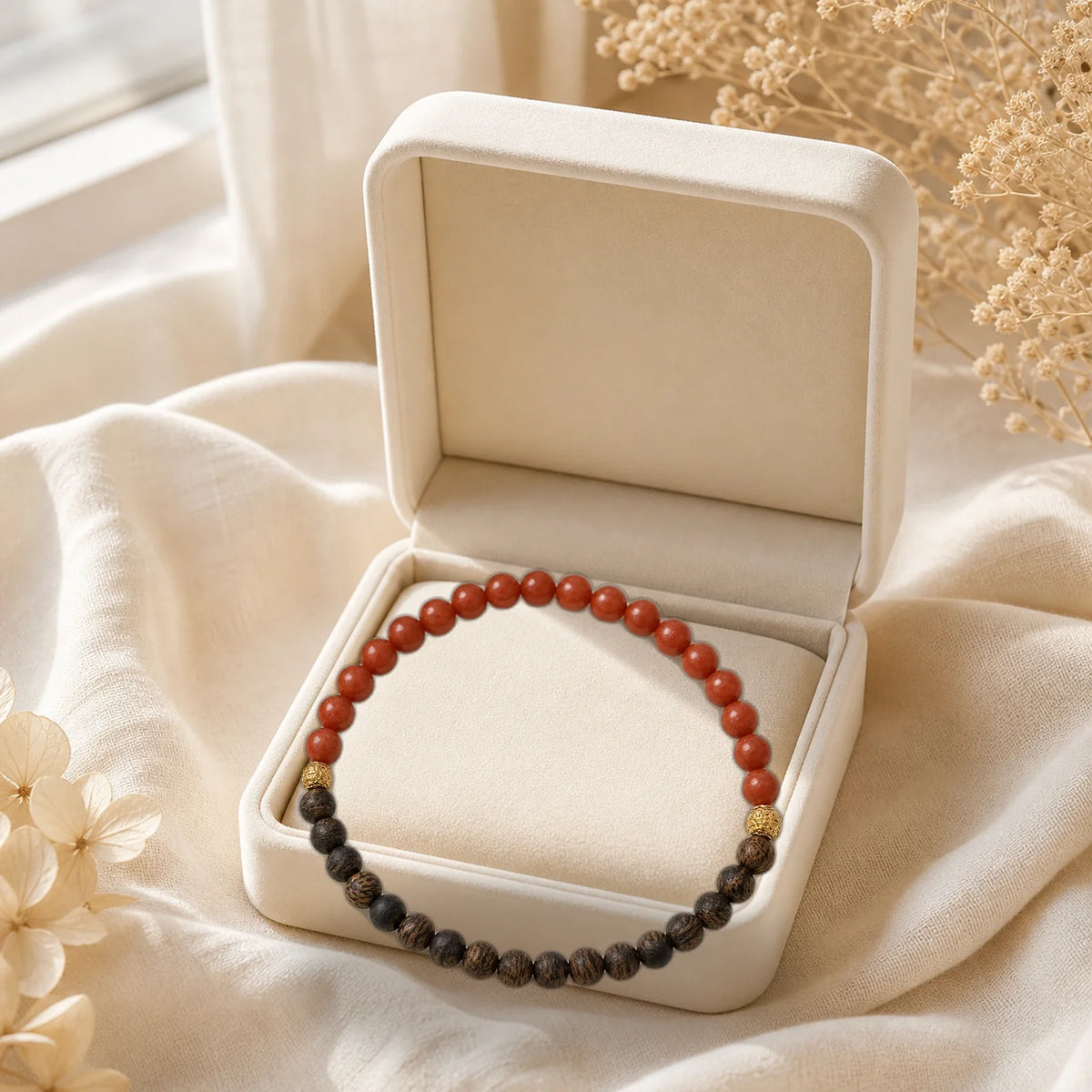Kynam agarwood red agate bracelet in gift box
