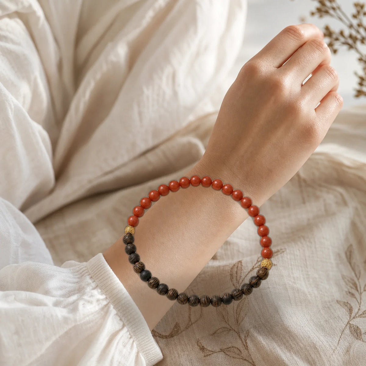 Kynam agarwood red agate bracelet worn on wrist