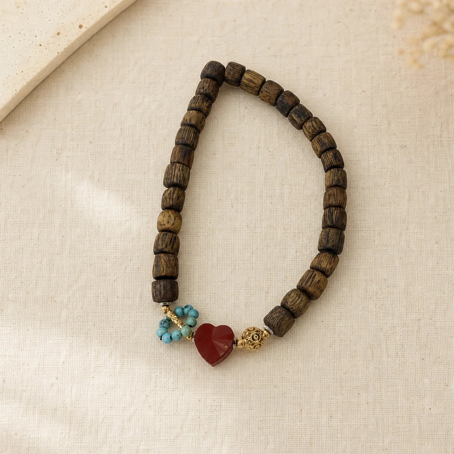 Kynam Agarwood Red Heart Turquoise Bracelet for Love - WhisperVow standard product photo